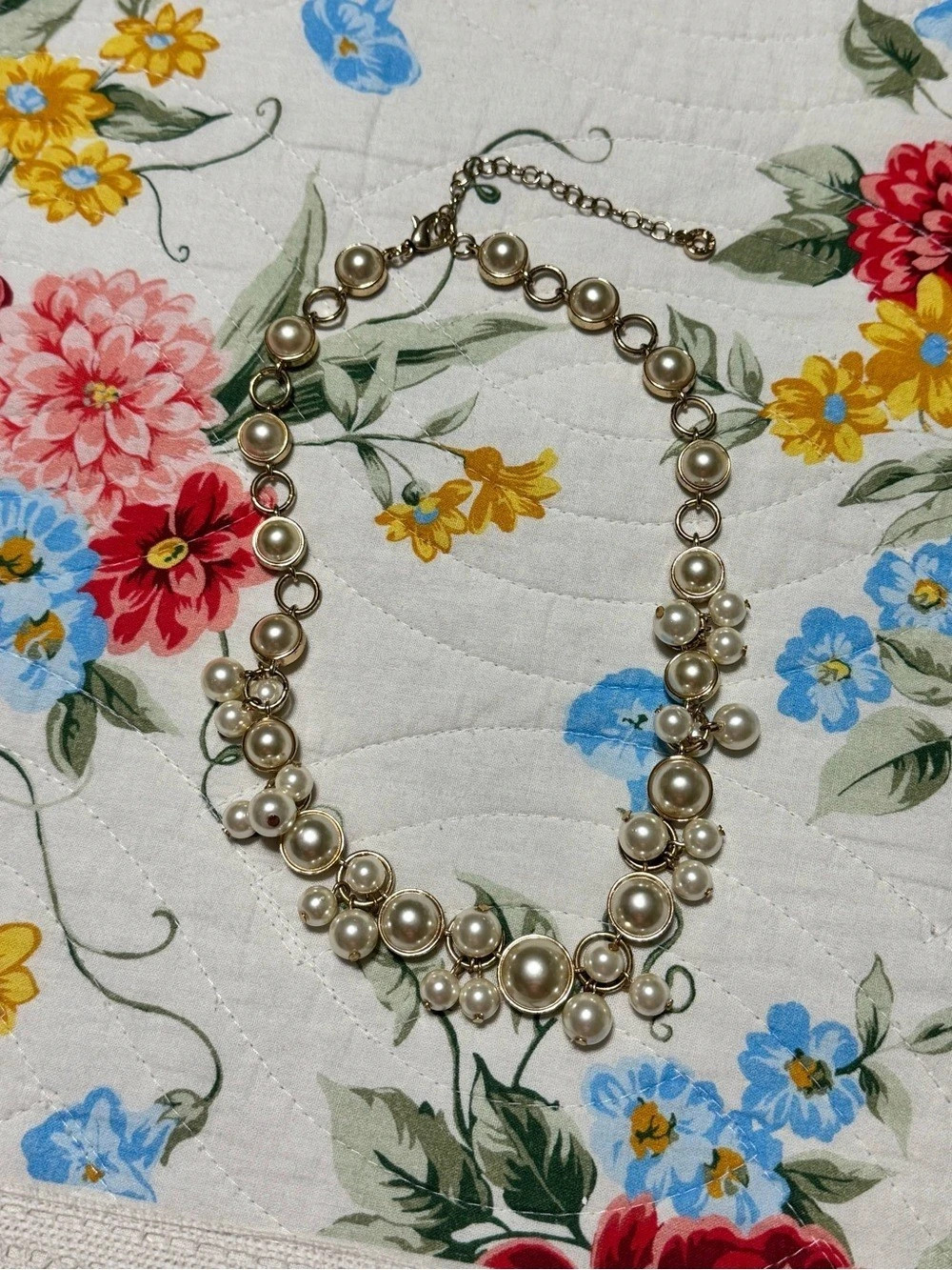 Anne Klein Faux Pearl Statement Necklace in Gold & White